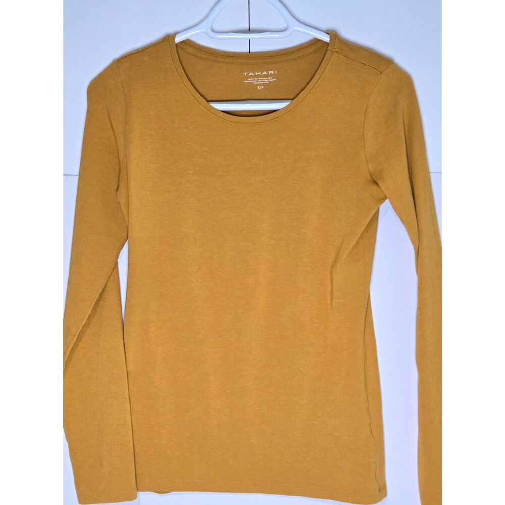 Tahari Luxury Blend Long Sleeve Tee Shirt | Women's Size Small | Mustard Gold
